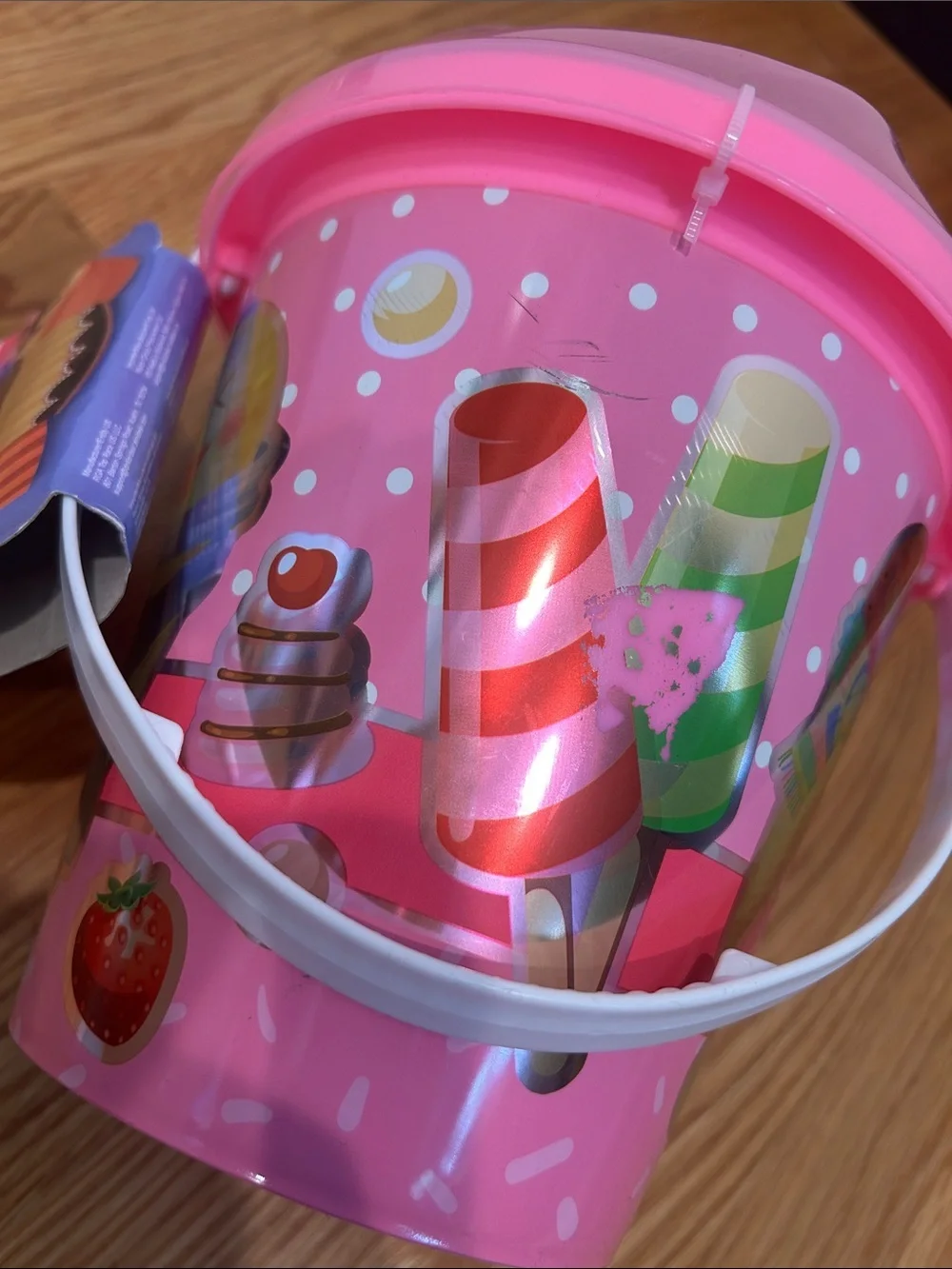 New Pink Ice Cream Cone Kids Pail and play set with Lid summer girls bucket